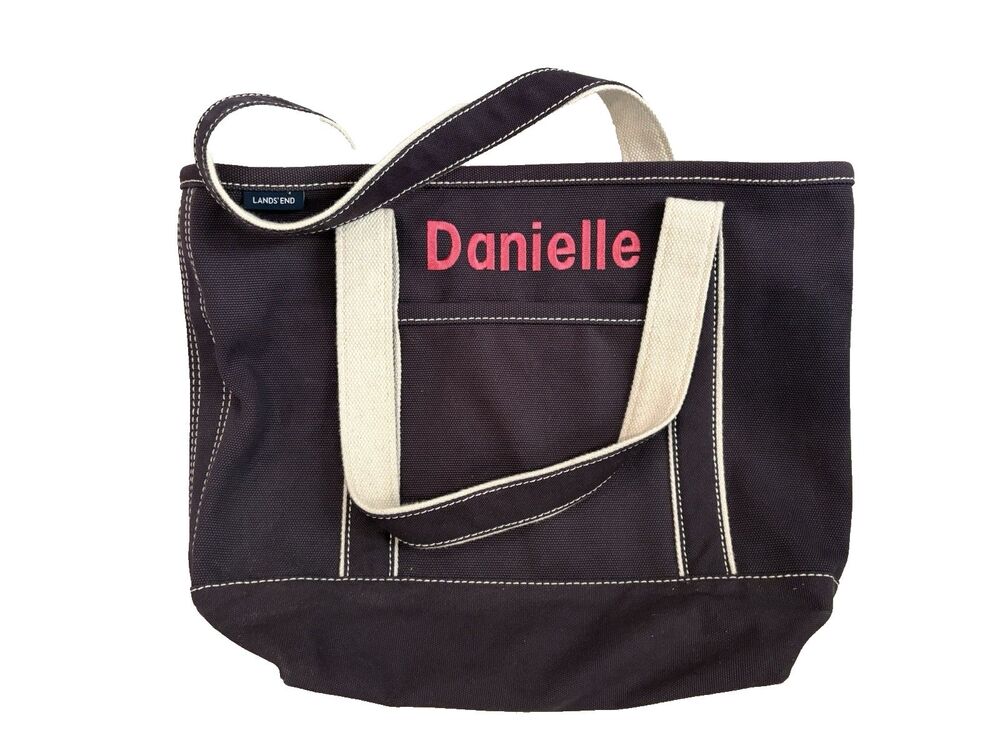 Lands End Medium Size Tote Bag "Danielle" Monogram Brown Pink Canvas 18"W x 10"H